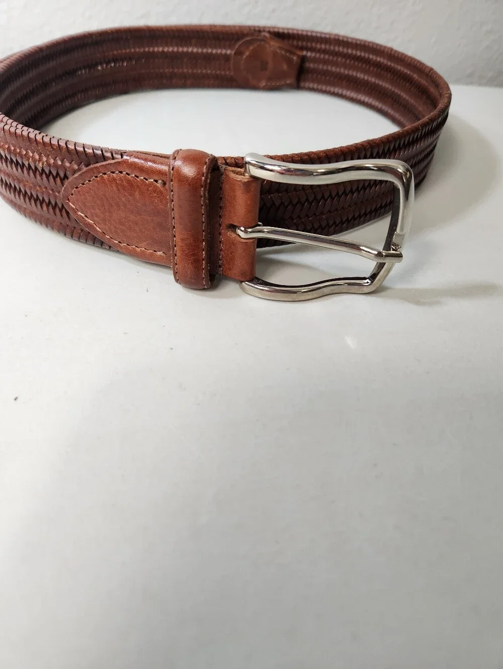 Bill Lavin Soft Collection Mens |38| Cognac Brown Woven Leather Belt